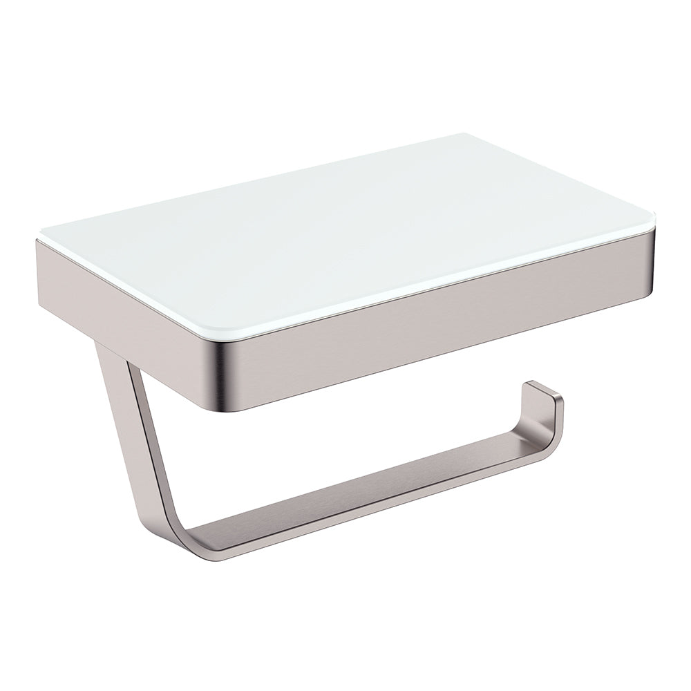 Fienza Tono Toilet Roll Holder with Glass Shelf, Brushed Nickel