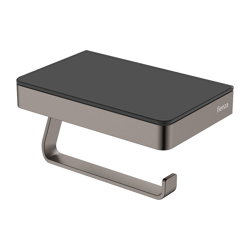 Fienza Tono Toilet Roll Holder with Glass Shelf, Gun Metal