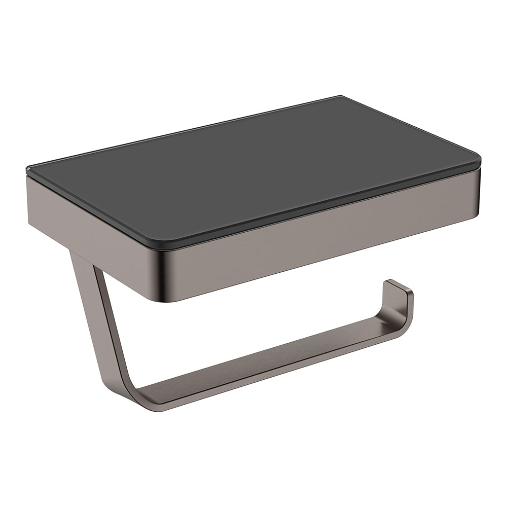 Fienza Tono Toilet Roll Holder with Glass Shelf, Gun Metal