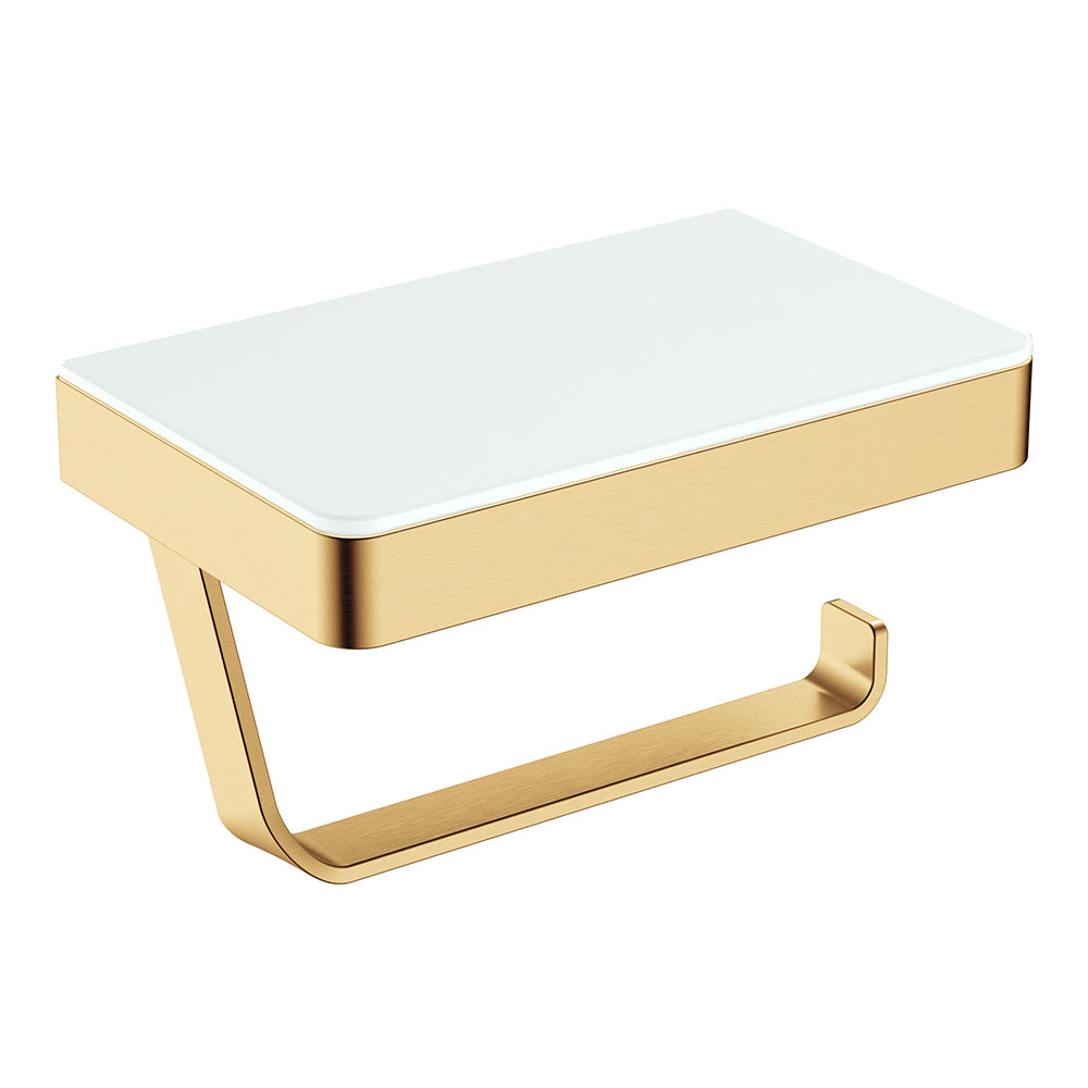 Fienza Tono Toilet Roll Holder with Glass Shelf, Brushed Gold (Urban Brass)