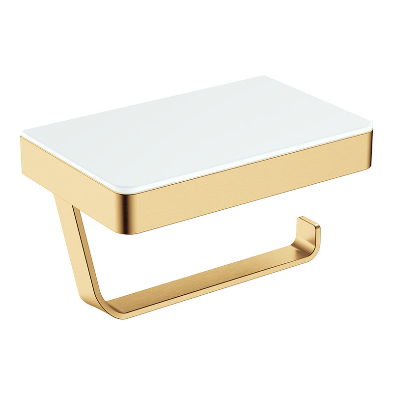 Fienza Tono Toilet Roll Holder with Glass Shelf, Brushed Gold (Urban Brass)