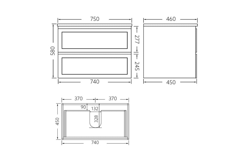 Matte Black Fremantle 750 Wall Hung Vanity