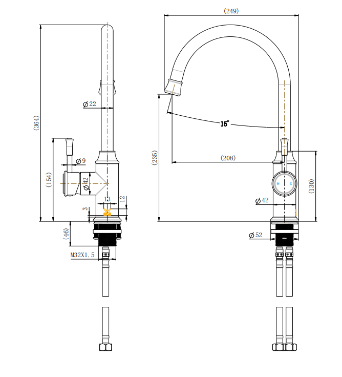 Modern National Montpellier Goose Neck Kitchen Mixer Warm Brushed Nickel