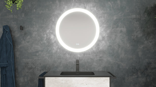 Illuminated round bathroom mirror