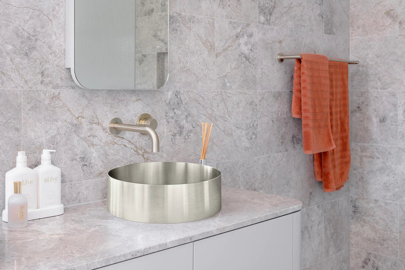 Meir Round Stainless Steel Bathroom Basin 380mm x 110mm PVD Brushed Nickel