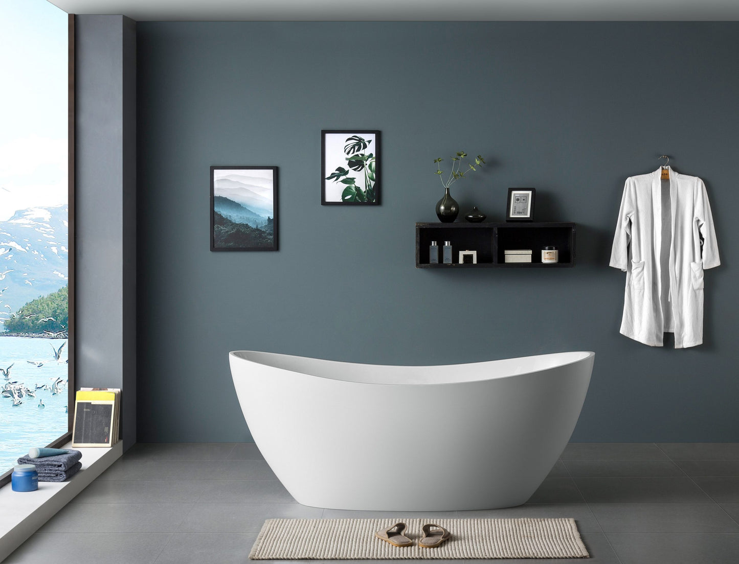 Ikaris 1700mm Double High Back Gloss White Freestanding Acrylic No Overflow