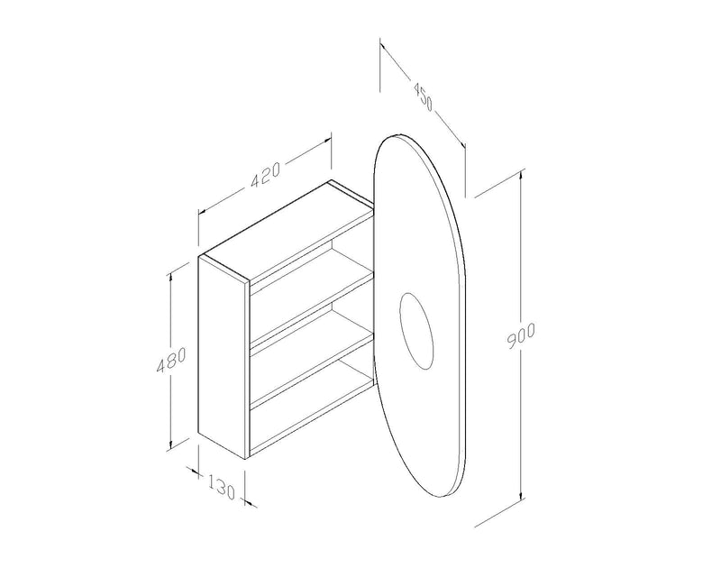 Ovia 900x450mm Pill Oval Shaped Shaving Cabinet Matte Black