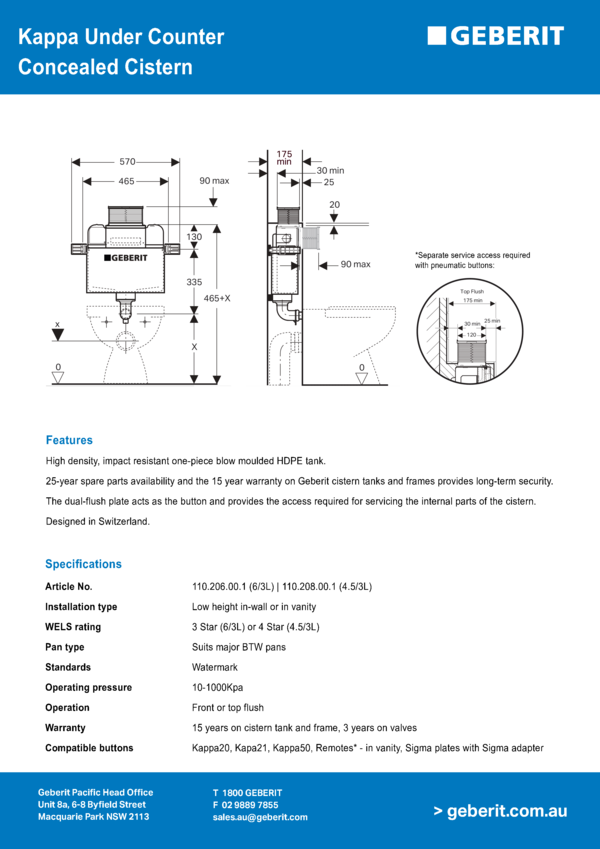 Geberit Kappa Undercounter Concealed Cistern