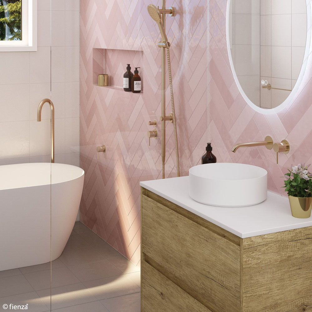 Fienza KAYA Wall Basin Bath Mixer Set Urban Brass Round Plate 200mm Outlet