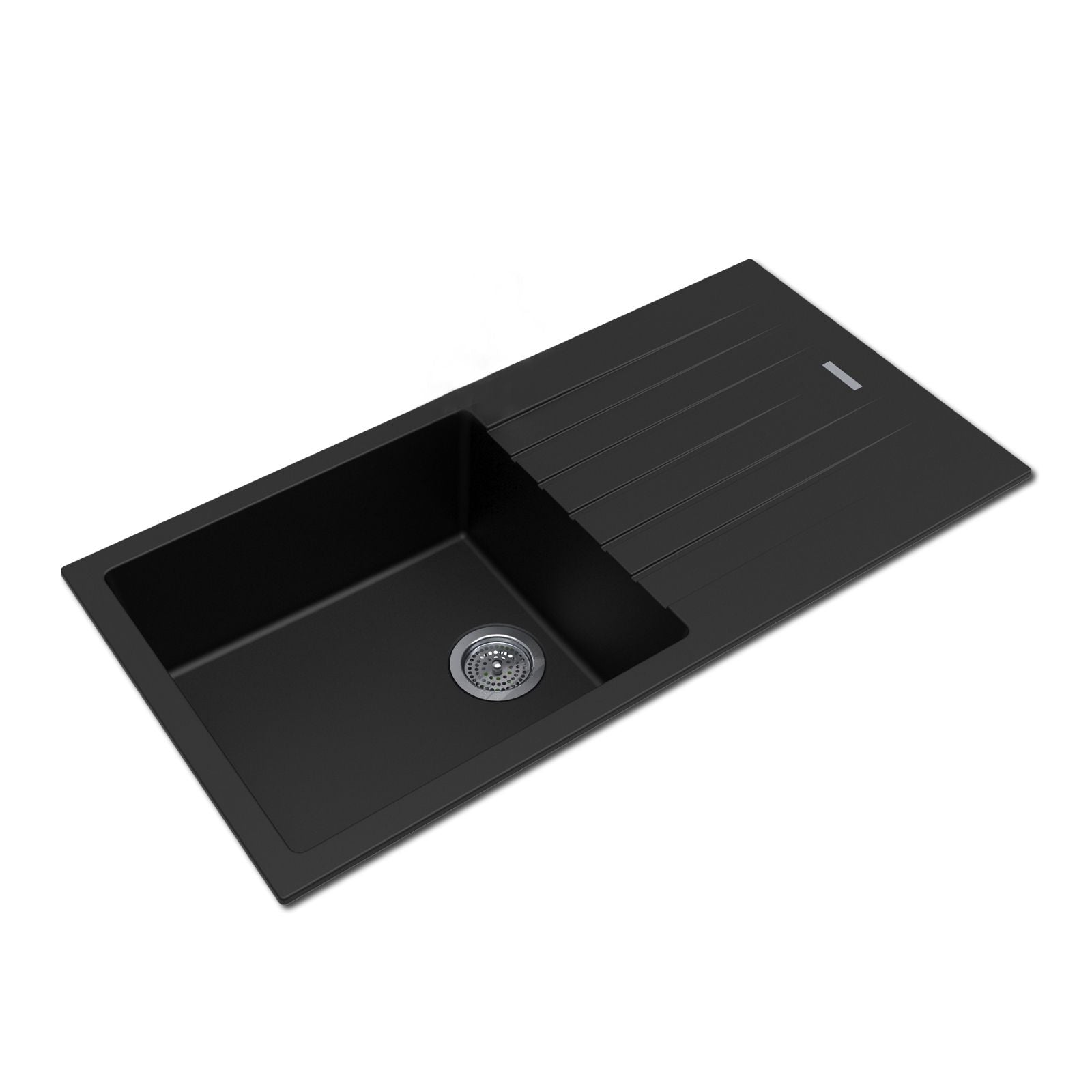 1000x500mm Black Granite Quartz Kitchen Sink Single Bowl with Drainboard