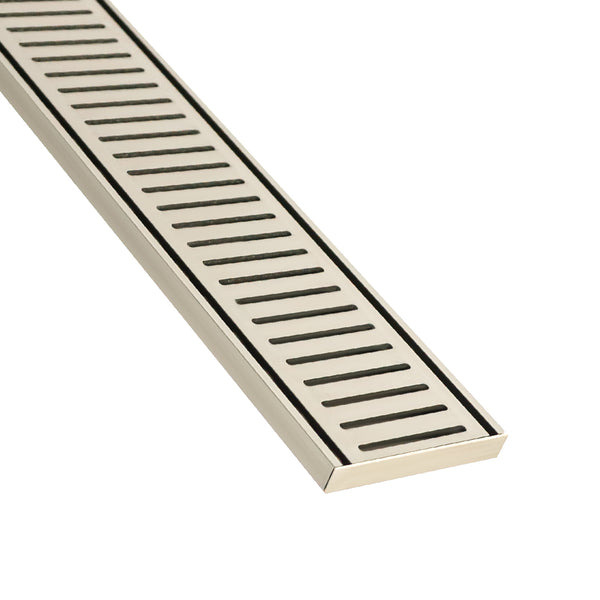 Lauxes NXT14 100 x 14mm Linear Drain Kit - Brushed Nickel - 1m, 1.6m & 2m