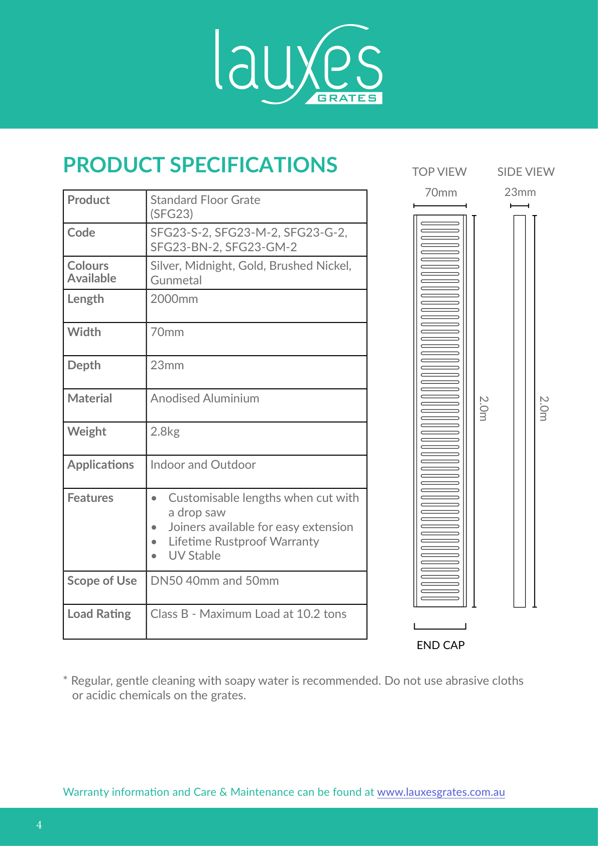 Lauxes SFG23 2000mm dimension drawing and specifications