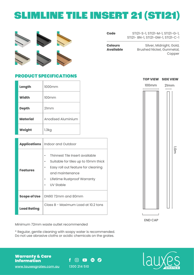 Lauxes STI21 1000mm dimension drawing and specifications