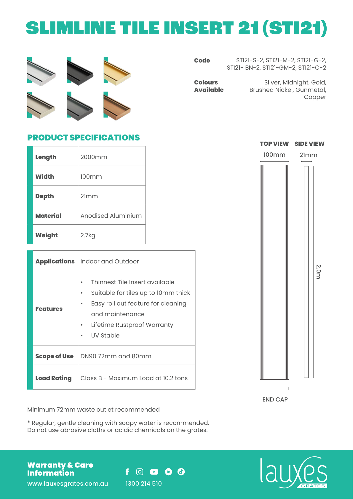 Lauxes STI21 2000mm dimension drawing and specifications