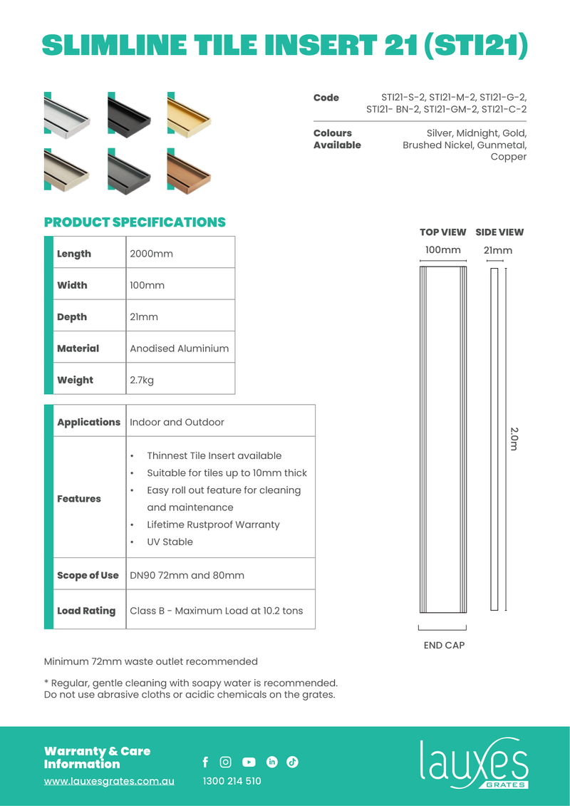 Lauxes STI21 2000mm dimension drawing and specifications