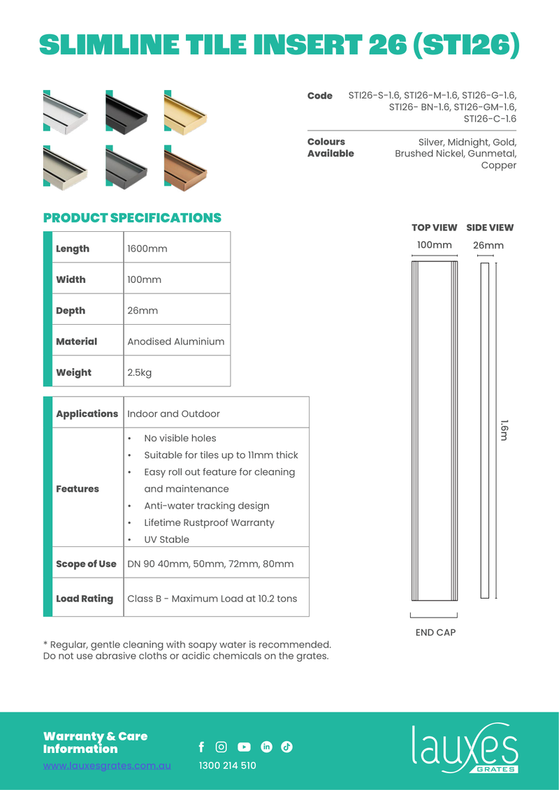 Lauxes STI26 1600mm dimension drawing and specifications