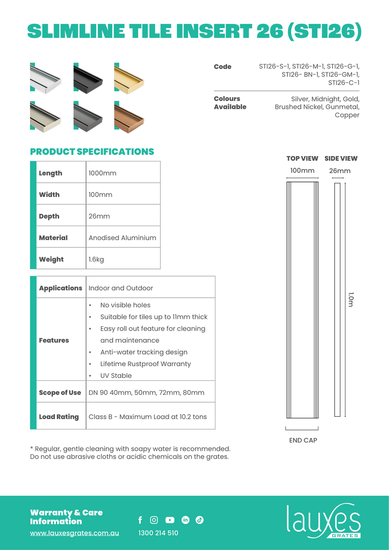 Lauxes STI26 1000mm dimension drawing and specifications