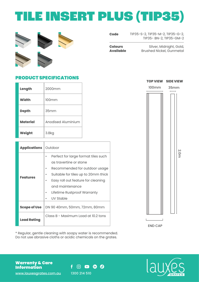 Lauxes TIP35 2000mm dimension drawing and specifications