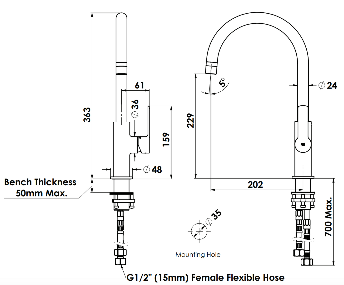 Greens Astro II Gooseneck Sink Mixer Matte Black