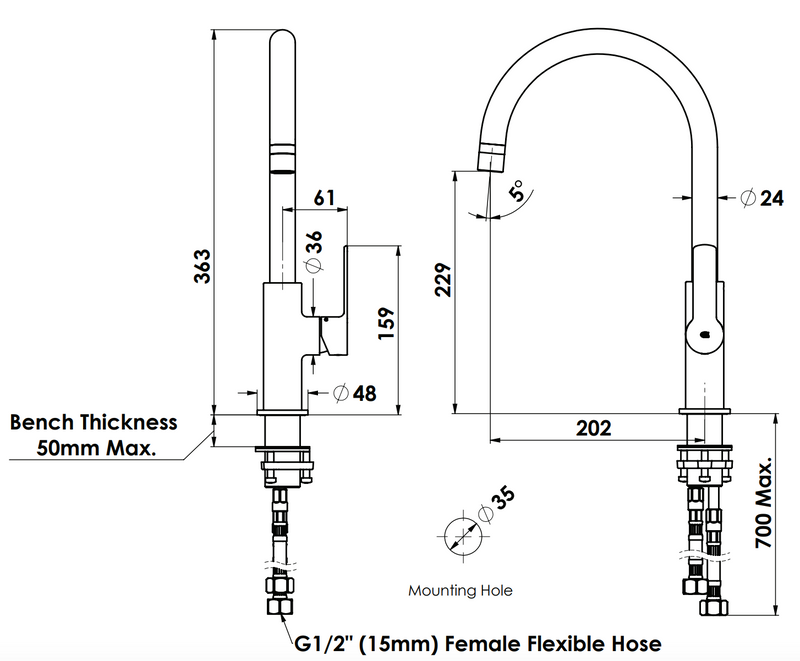 Greens Astro II Gooseneck Sink Mixer Matte Black