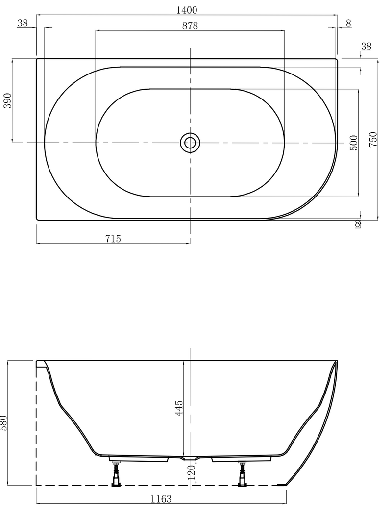 Ovia Vienna 1400mm Left Hand Corner Bath Tub Gloss White