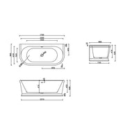 Lukka Dulwich 1700mm bath dimensional drawing, 1700 x 800 x 600mm