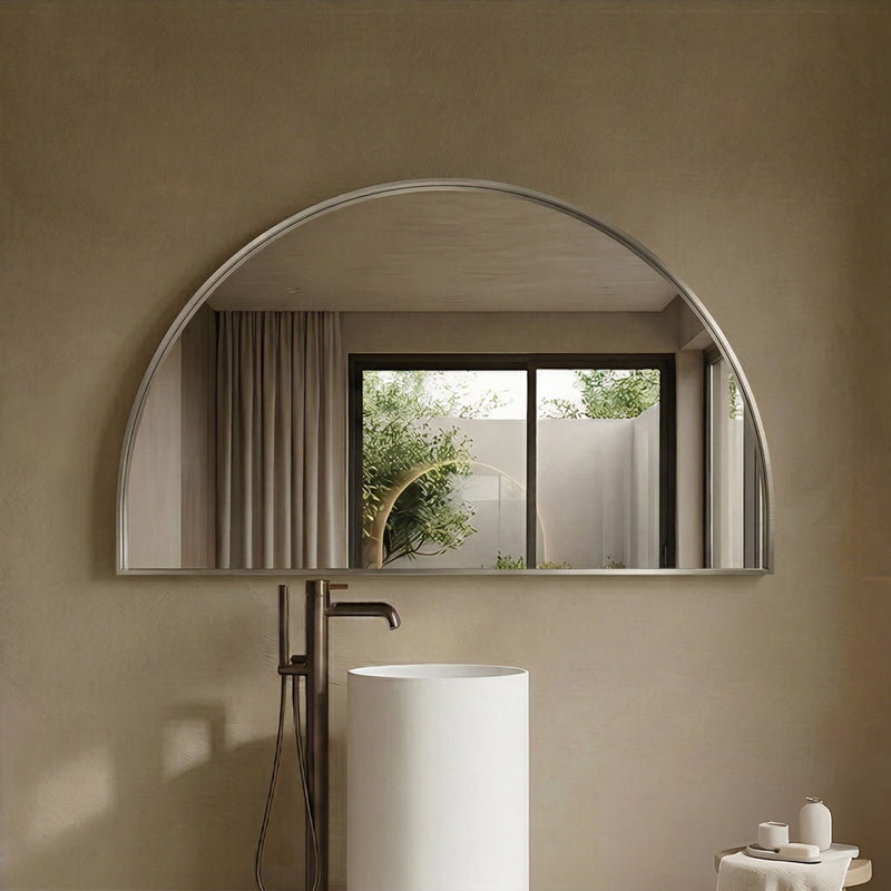 Lukka Arco 1200 x 800mm Half Moon Framed Mirror - Brushed Nickel - product image