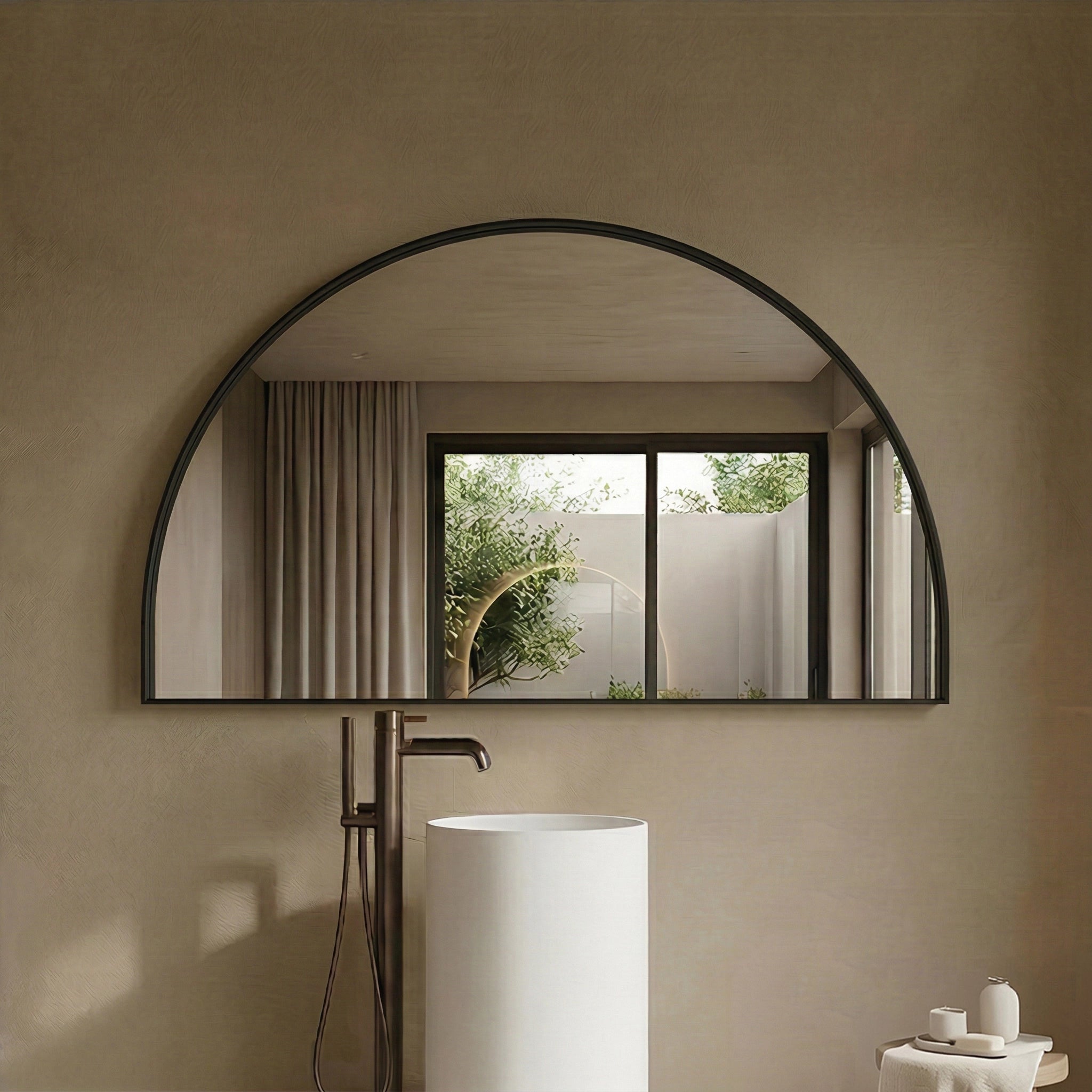 Lukka Arco 1200 x 800mm Half Moon Framed Mirror - Matte Black - product image