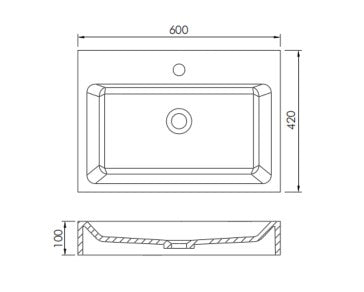 Lukka Crete 600mm Wall Hung Basin - Matte White - line drawing
