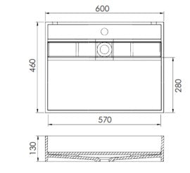 Lukka Crete 600mm Wall Hung Basin - Matte White - line drawing