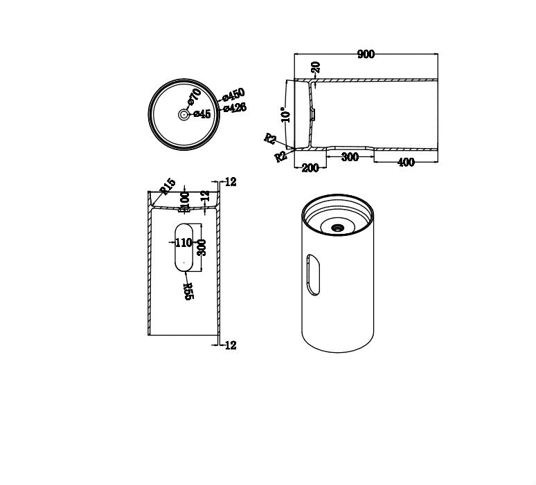 Lukka Olley 450mm Pedestal Basin - Matte White - line drawing