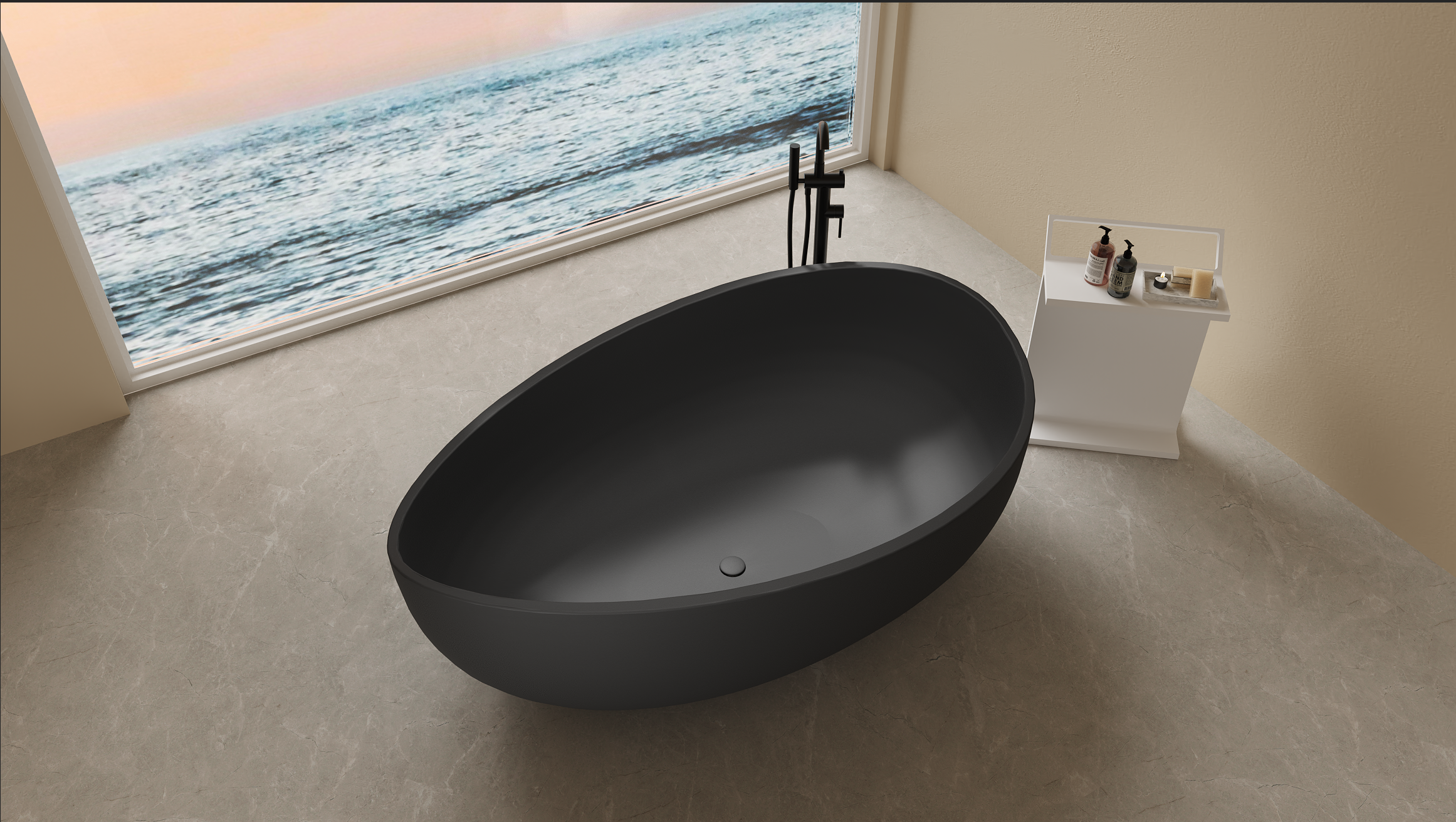 Lukka Waverton 1800mm Freestanding Solid Surface Bath - Matte Black - product image