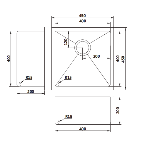 Modern National 450 x 450 x 200mm Handmade Gold Single Bowl Sink 1.2mm Stainless