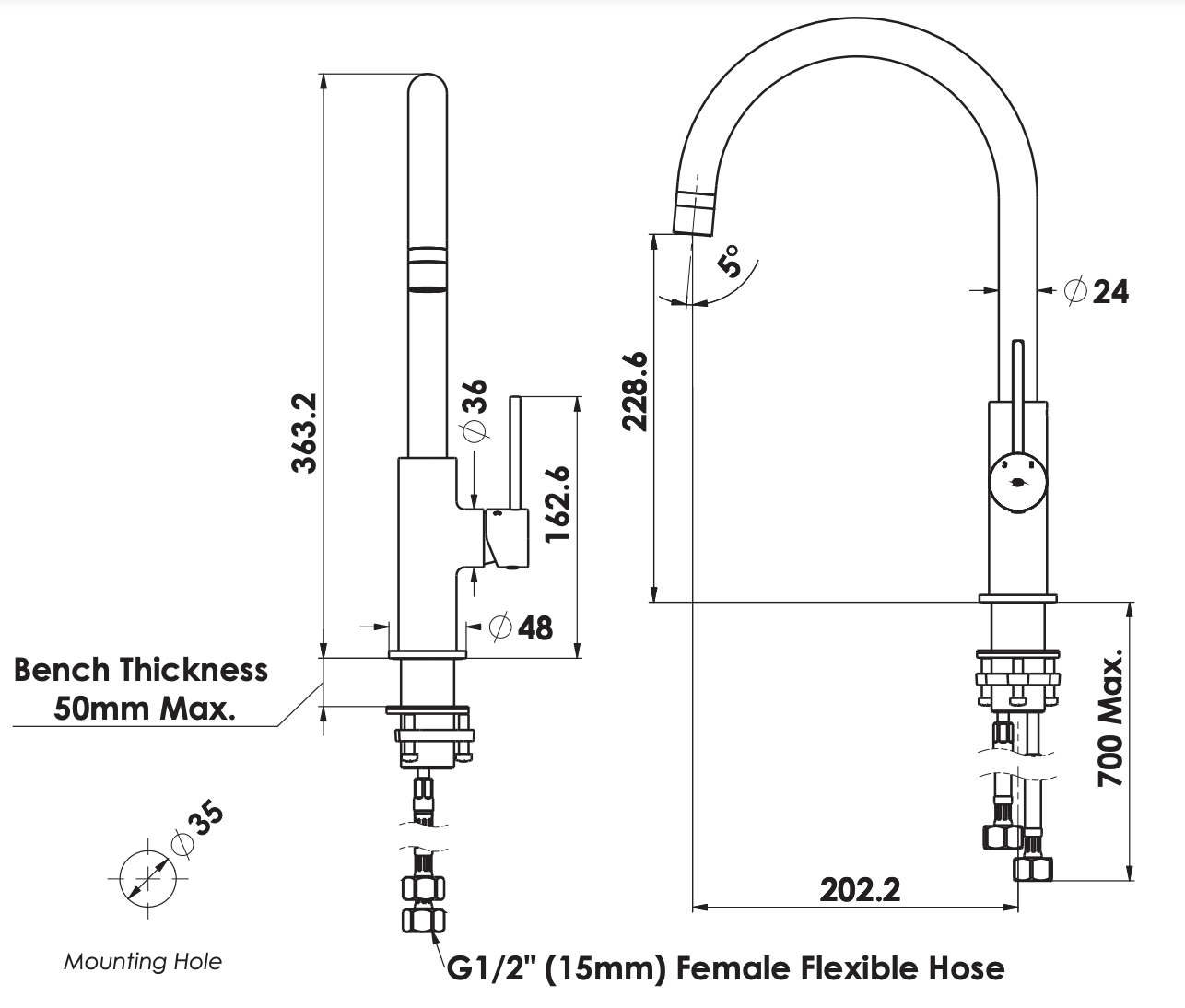 Greens Maci Gooseneck Sink Mixer Matte Black