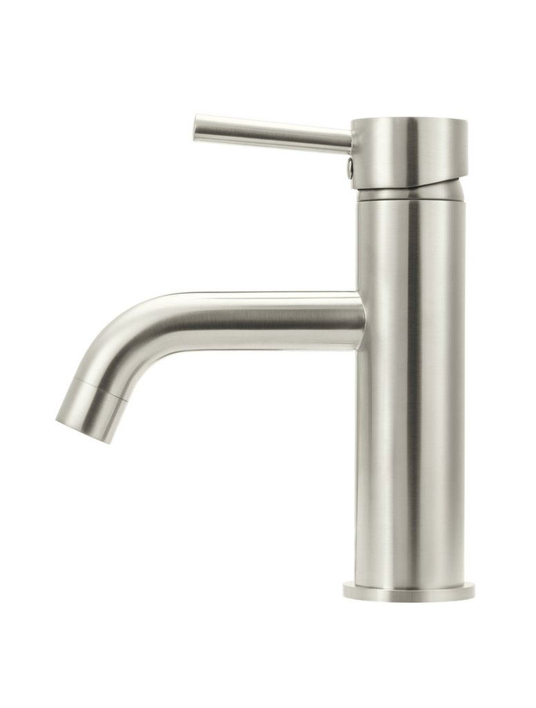 Meir Round PVD Brushed Nickel Basin Mixer with Curved Spout