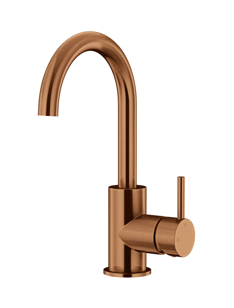 Meir Round Gooseneck Basin Mixer with Cold Start, Lustre Bronze