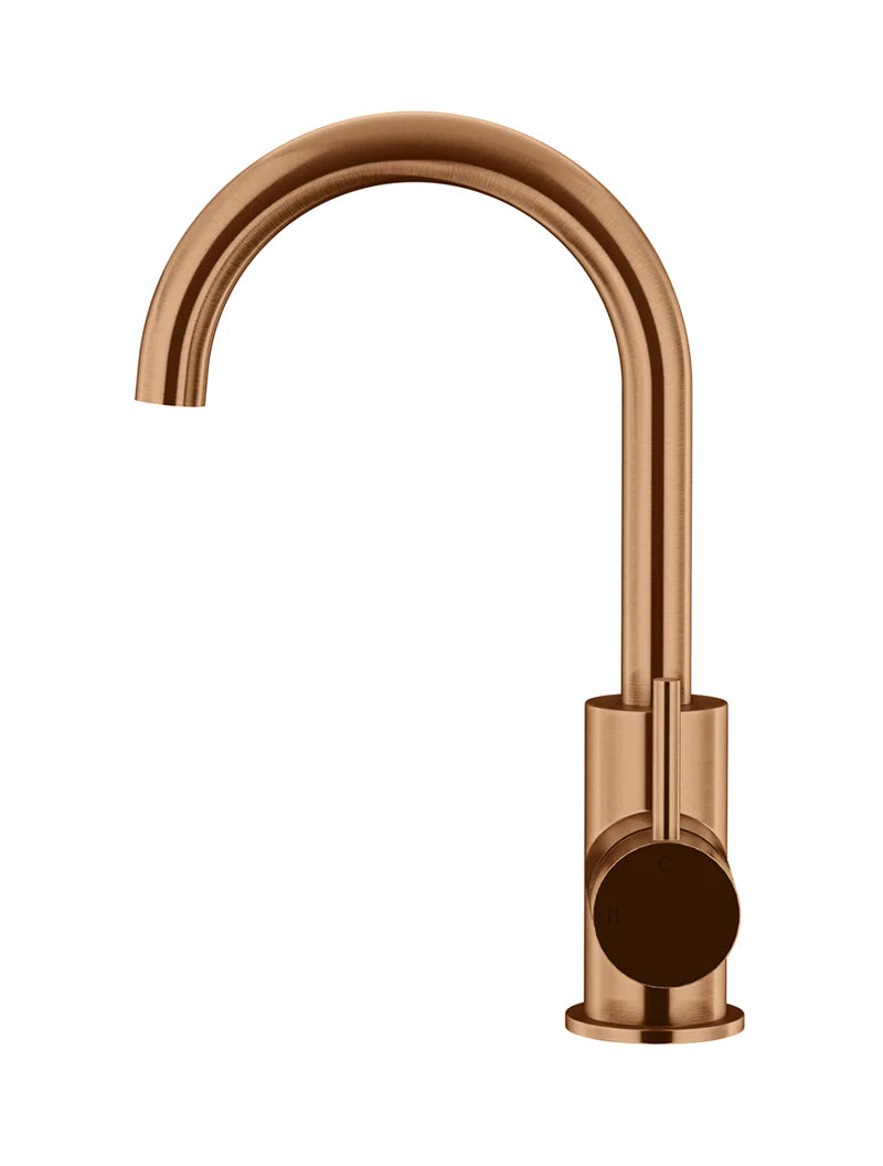 Meir Round Gooseneck Basin Mixer with Cold Start, Lustre Bronze
