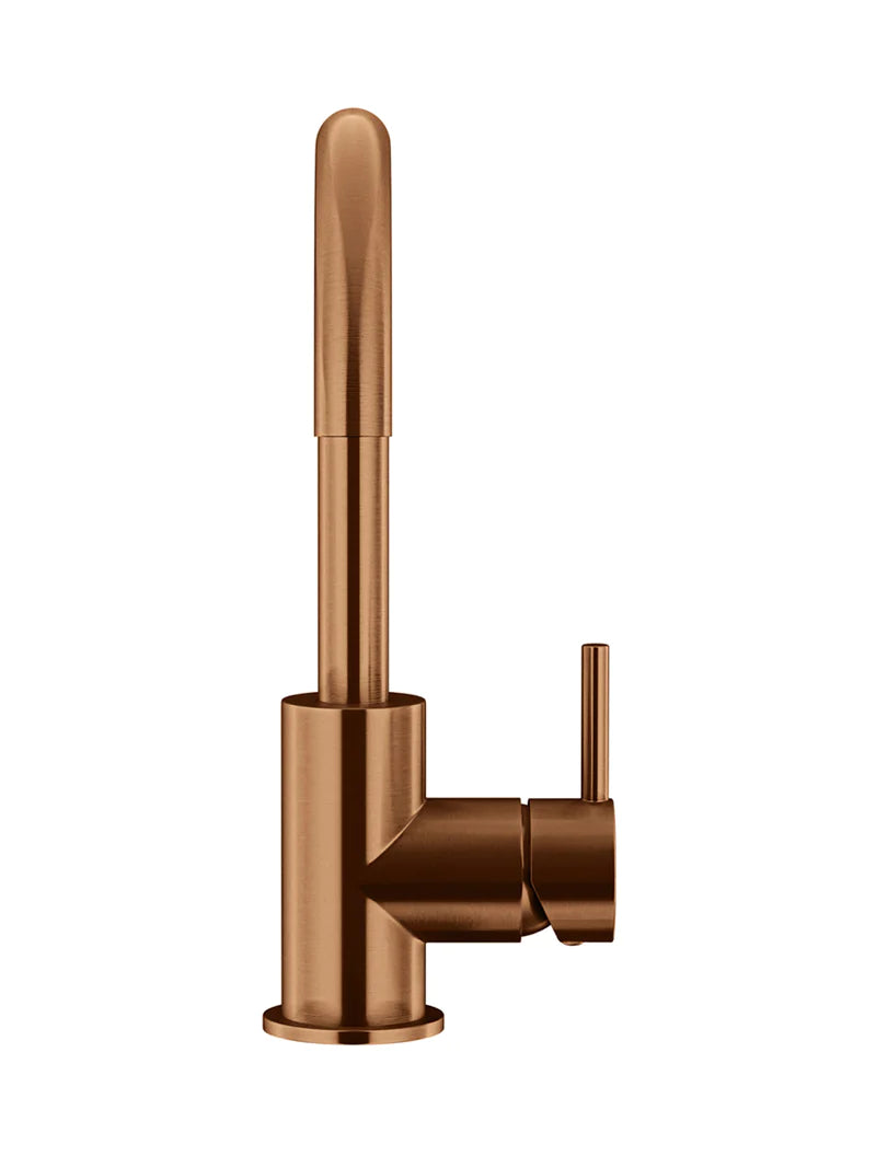 Meir Round Gooseneck Basin Mixer with Cold Start, Lustre Bronze
