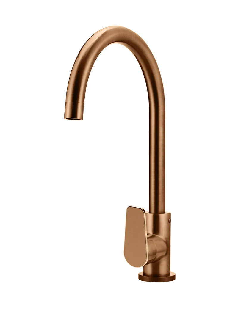 Meir Round Gooseneck Kitchen Mixer Tap with Paddle Handle, Lustre Bronze