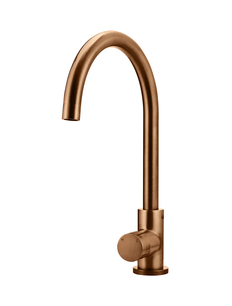 Meir Round Gooseneck Kitchen Mixer Tap with Pinless Handle, Lustre Bronze