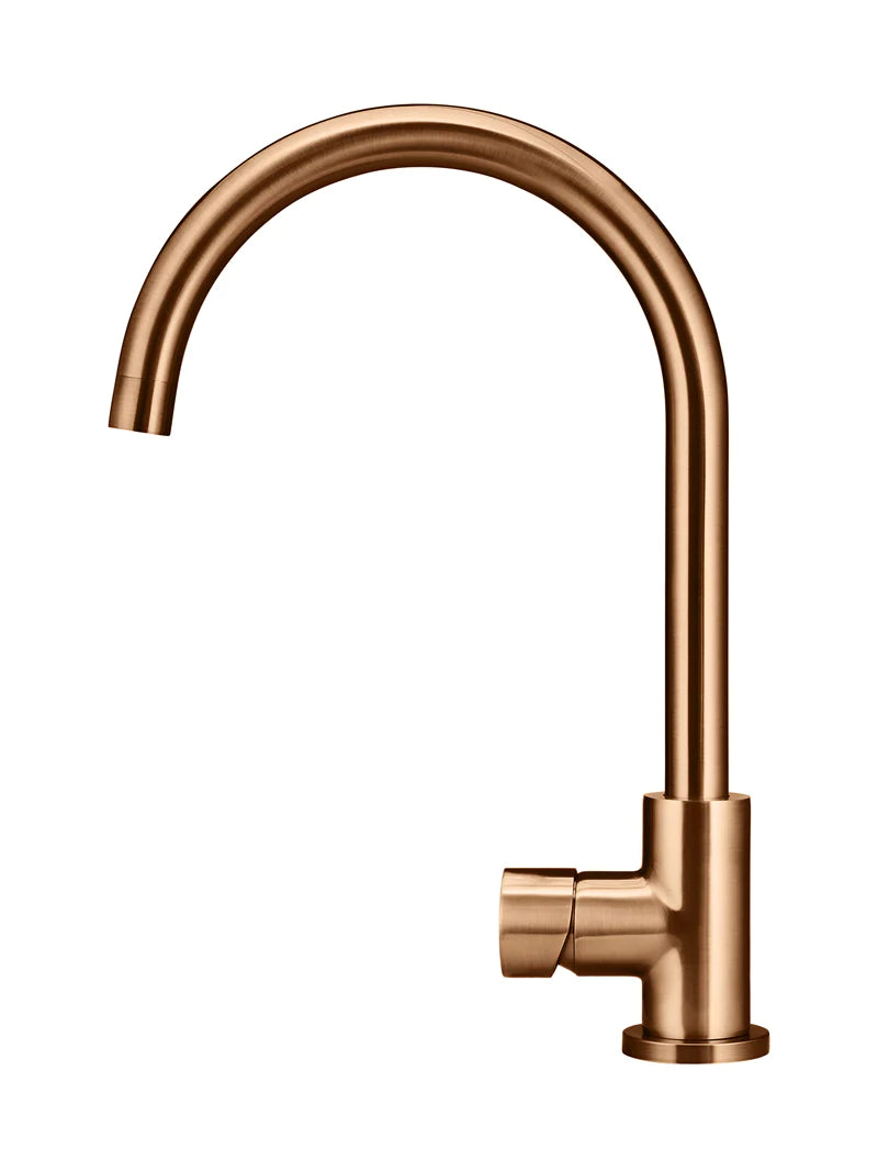 Meir Round Gooseneck Kitchen Mixer Tap with Pinless Handle, Lustre Bronze