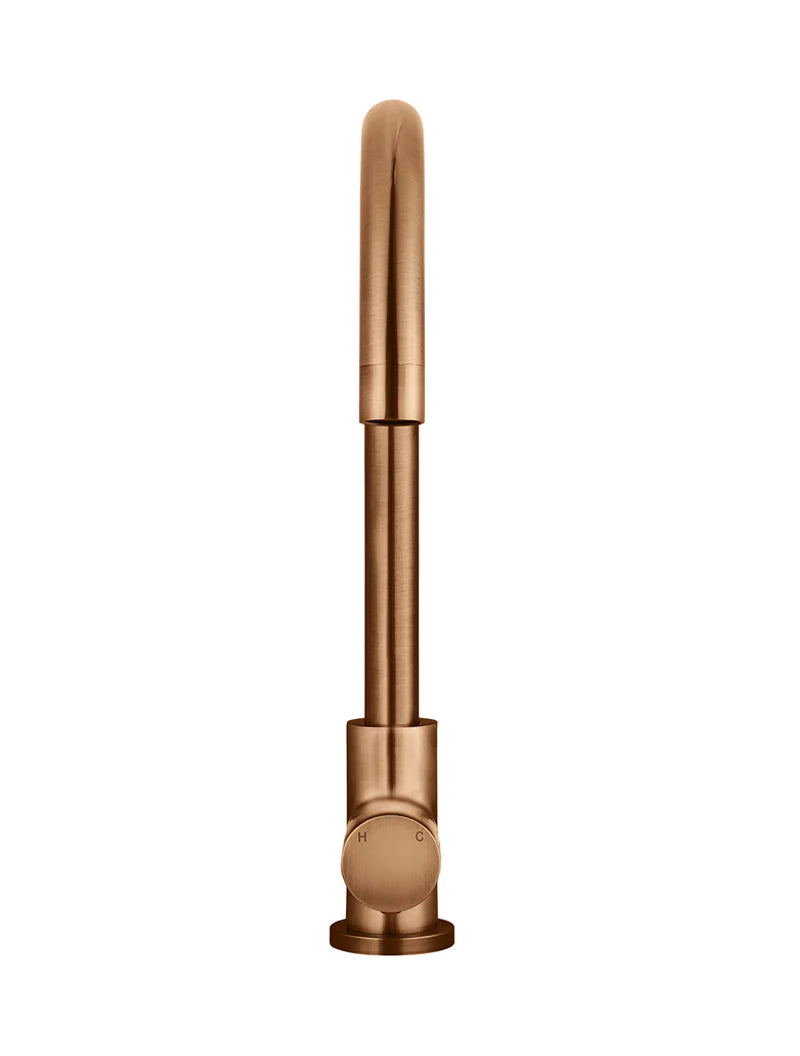 Meir Round Gooseneck Kitchen Mixer Tap with Pinless Handle, Lustre Bronze