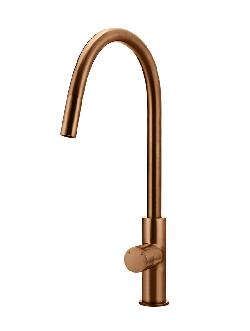 Meir Round Pinless Piccola Pull Out Kitchen Mixer Tap, Lustre Bronze