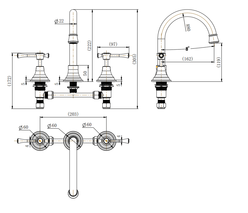 Modern National Montpellier Basin Set Warm Brushed Nickel