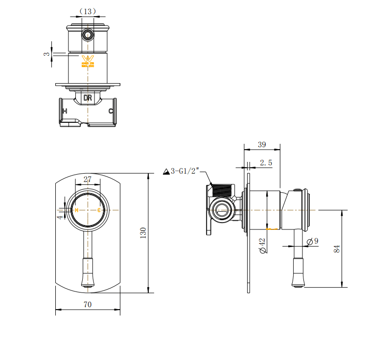 Modern National Montpellier Shower Mixer Brushed Bronze