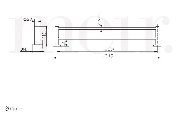 Meir Round Double Towel Rail 600mm Matte Black