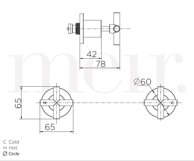 Meir Round Cross Jumper Valve Wall Top Assemblies Matte Black