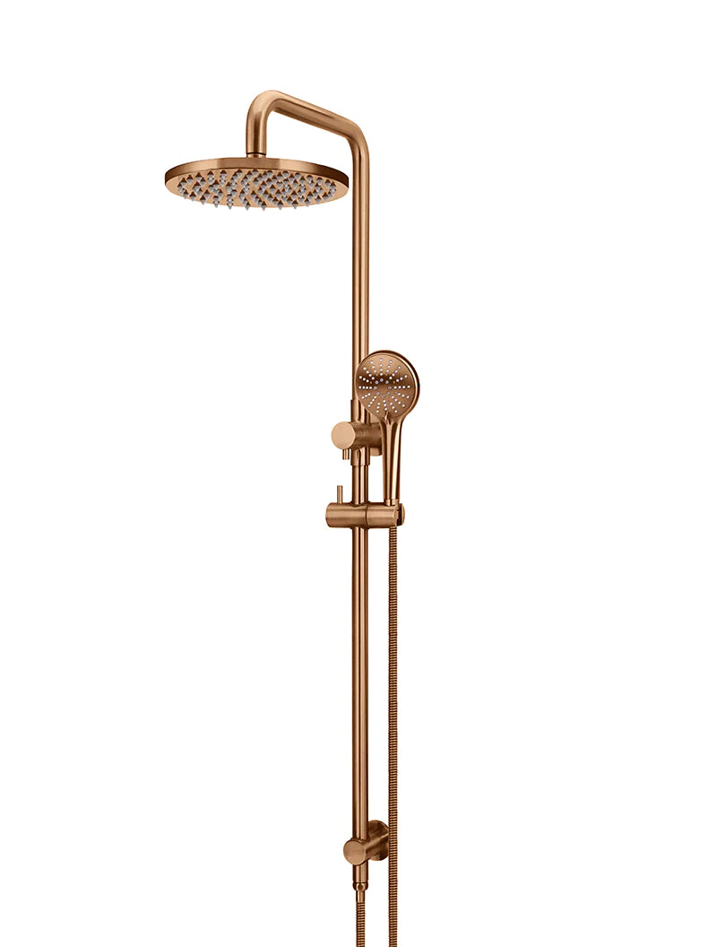Meir Round Combination Shower Rail with 200mm Rose, Three-Function Hand Shower, Lustre Bronze