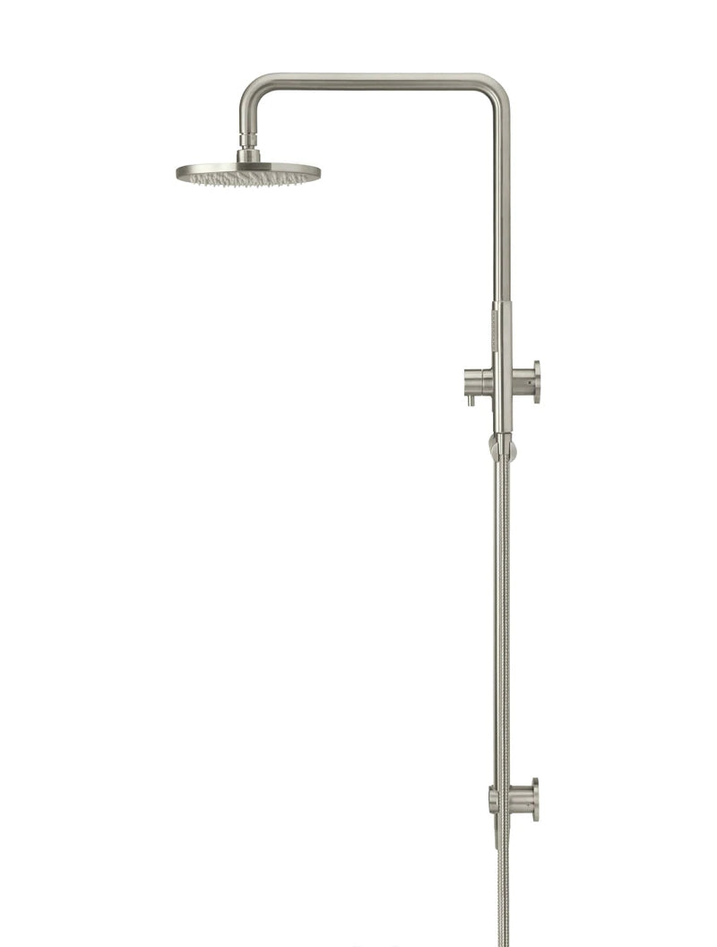 Meir 2 in 1 Twin Round Combination Shower Rail 200mm Rose & Hand Shower Brushed Nickel