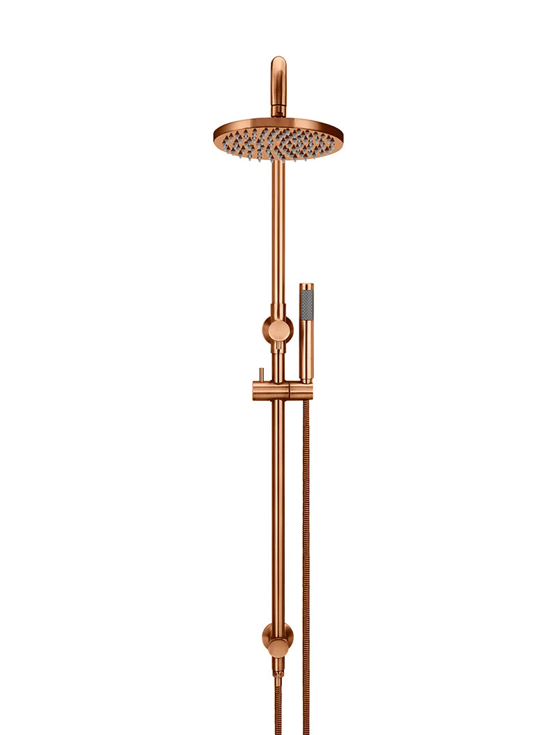 Meir Round Combination Shower Rail with 200mm Rose, Single-Function Hand Shower, Lustre Bronze